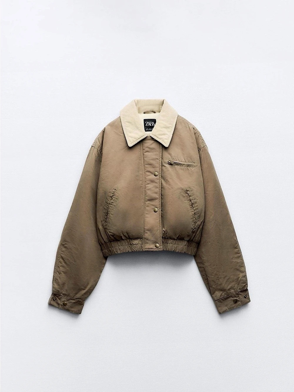 Zara Waxed Bomber Jacket with Contrast Collar Brown